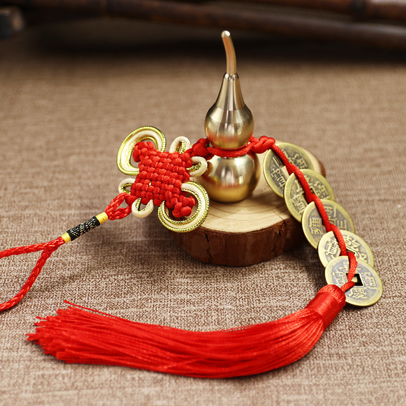 黄铜福禄安康铜葫芦五帝钱纳福挂件仿古中国结八帝梅花挂饰招财细节图