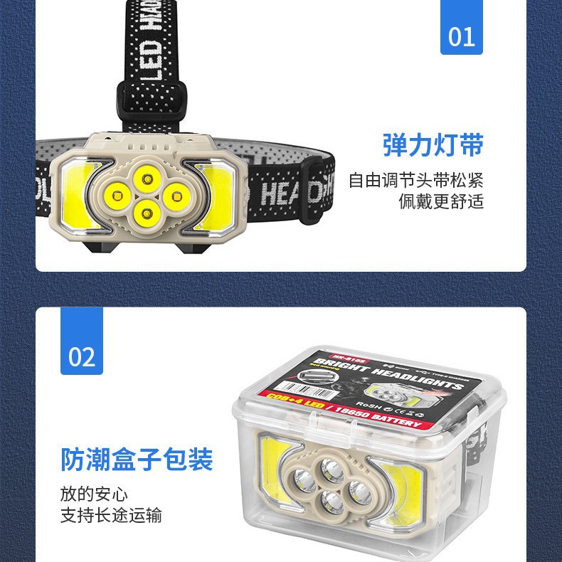 PLD's new outdoor multi-functional charging sensor headlight, led ultra-bright head-mounted USB warning light and work light Item Picture