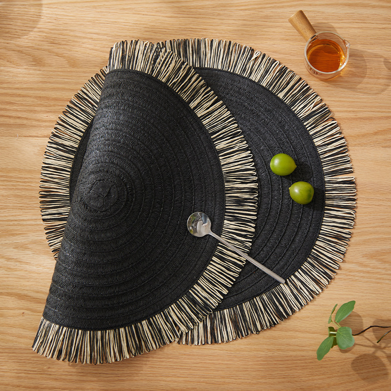 SHEIN纸质编织流苏餐垫餐桌西餐垫防滑杯垫圆形隔热垫家居装饰垫