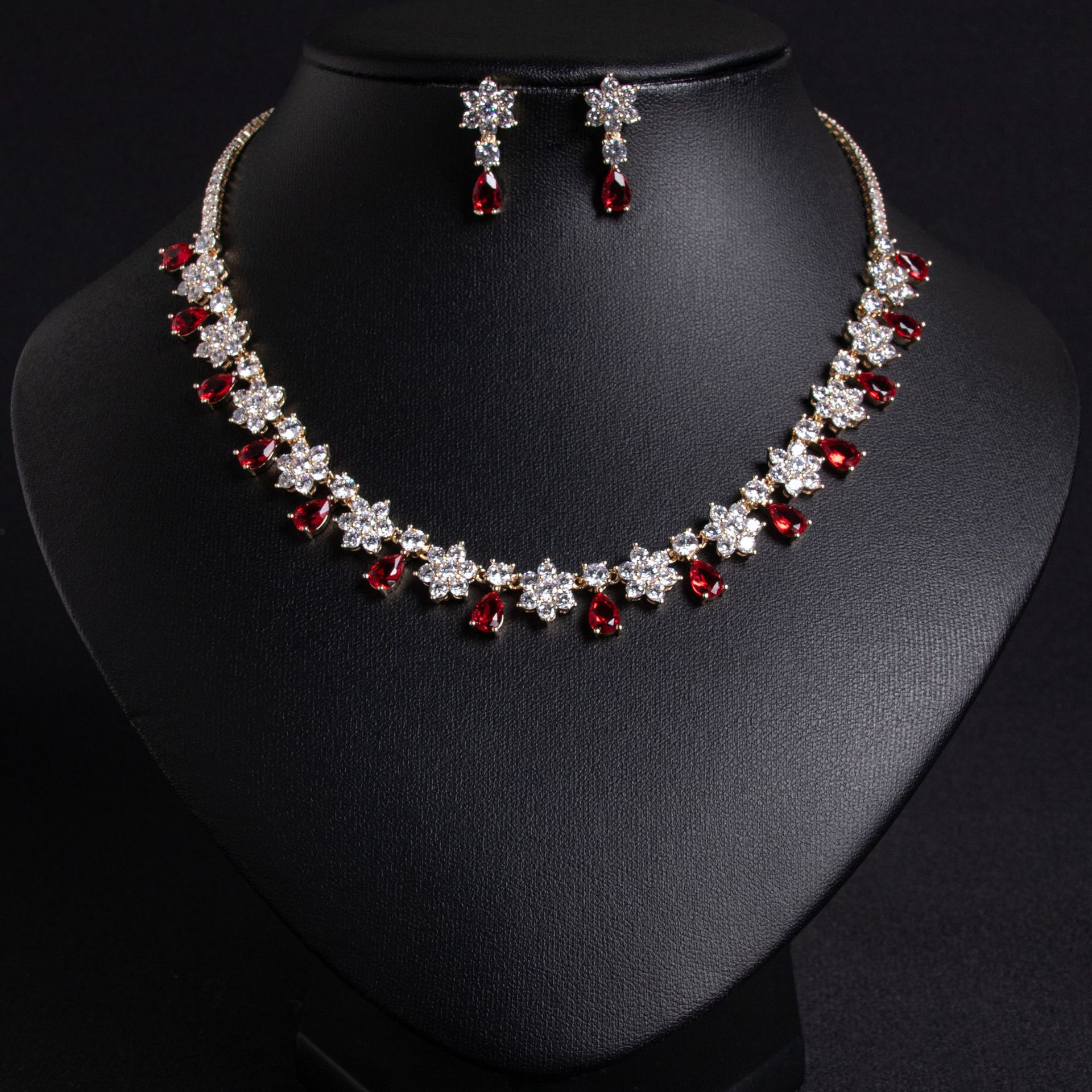 Cross border nuevo color bao bridal zirconia ornamento set set incrustado AAA zirconia collar de novia collar pendientes dos piezas LYTJ30481 gotisha joyería accesorios vestido de fiesta joyería de moda al por mayor