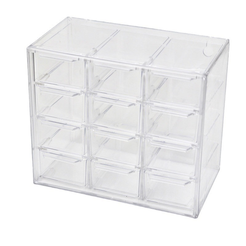 透明12宫格九宫格收纳盒防尘抽屉式文具首饰化妆品收纳桌面整理盒