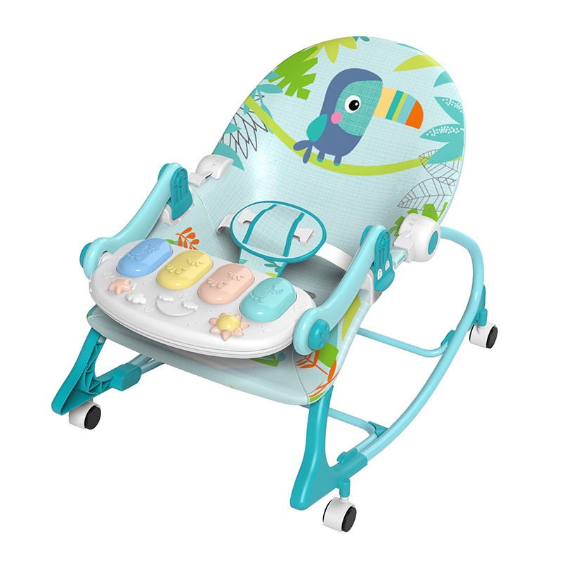 Cross-border baby music rocking chair, multi-functional rocking chair with plate, sliding trolley, soothing cradle, pedal piano toy Item Picture
