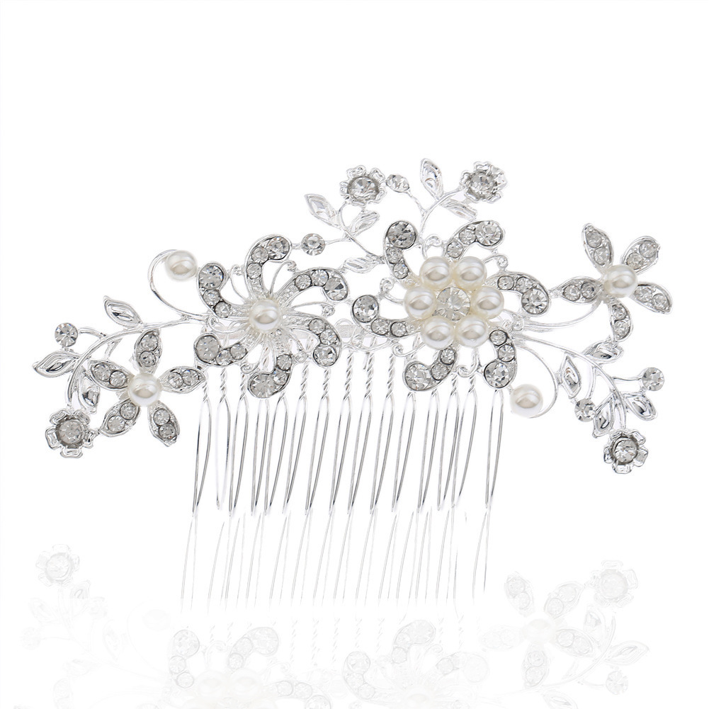 Wholesale of Amazon's best-selling European and American popular bridal hair combs, floral rhinestones, pearl combs, and fashionable alloy headwear Item Picture