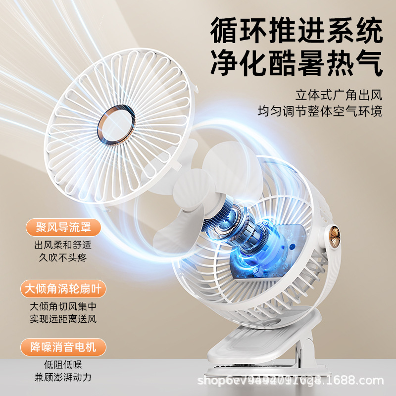跨境多功能风扇夹扇带灯家用宿舍办公桌面充电便携户外迷你小风扇产品图