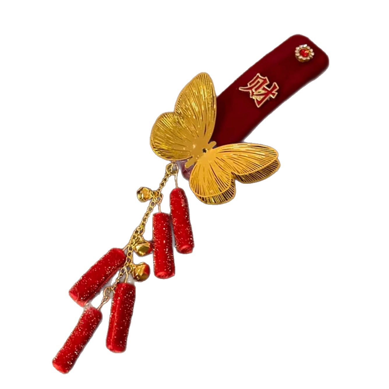 New Chinese-style retro New Year red tassel hair clips, women's bangs hair clips, festive hair accessories Item Picture
