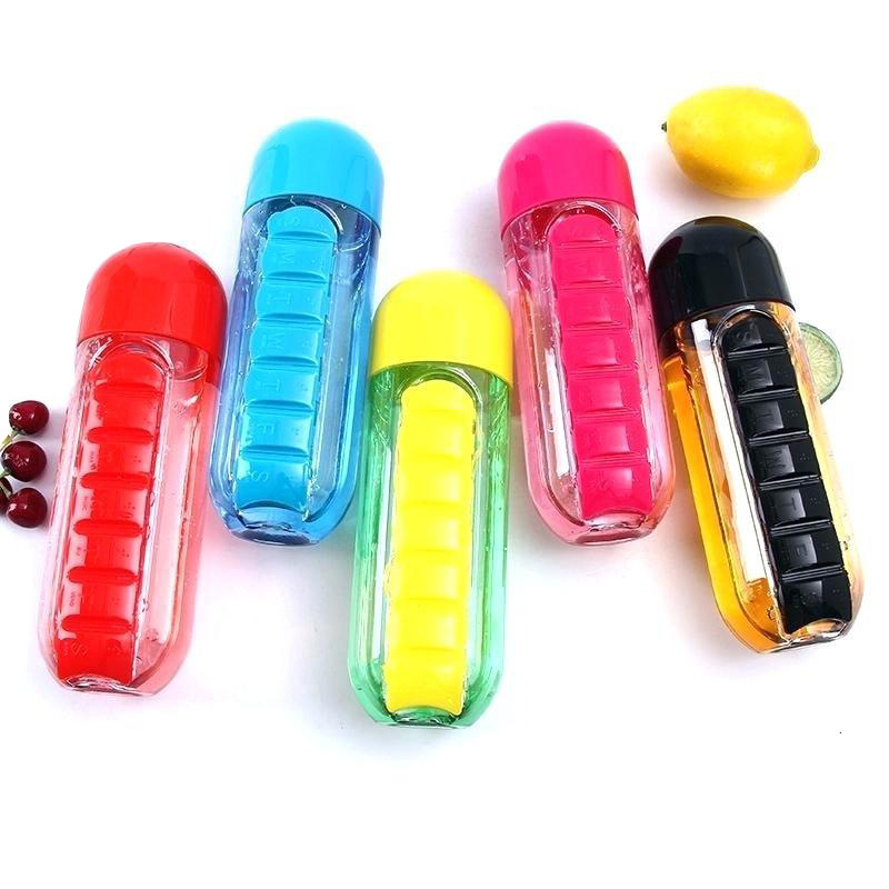 Multi-functional two-in-one creative water cup, medicine box, seven-day medicine box, 7-compartment outdoor portable water bottle, medicine box, cup Item Picture