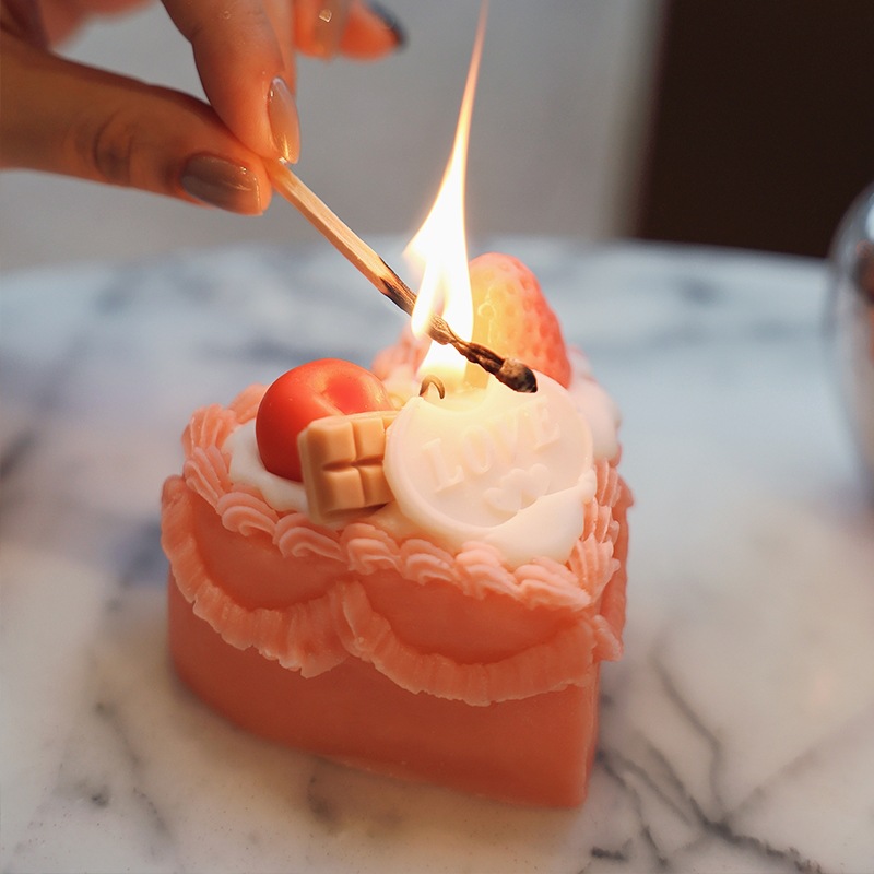 FLORATONE植律粉红佳人香薰蛋糕蜡烛爱心草莓樱桃卧室摆件生日礼