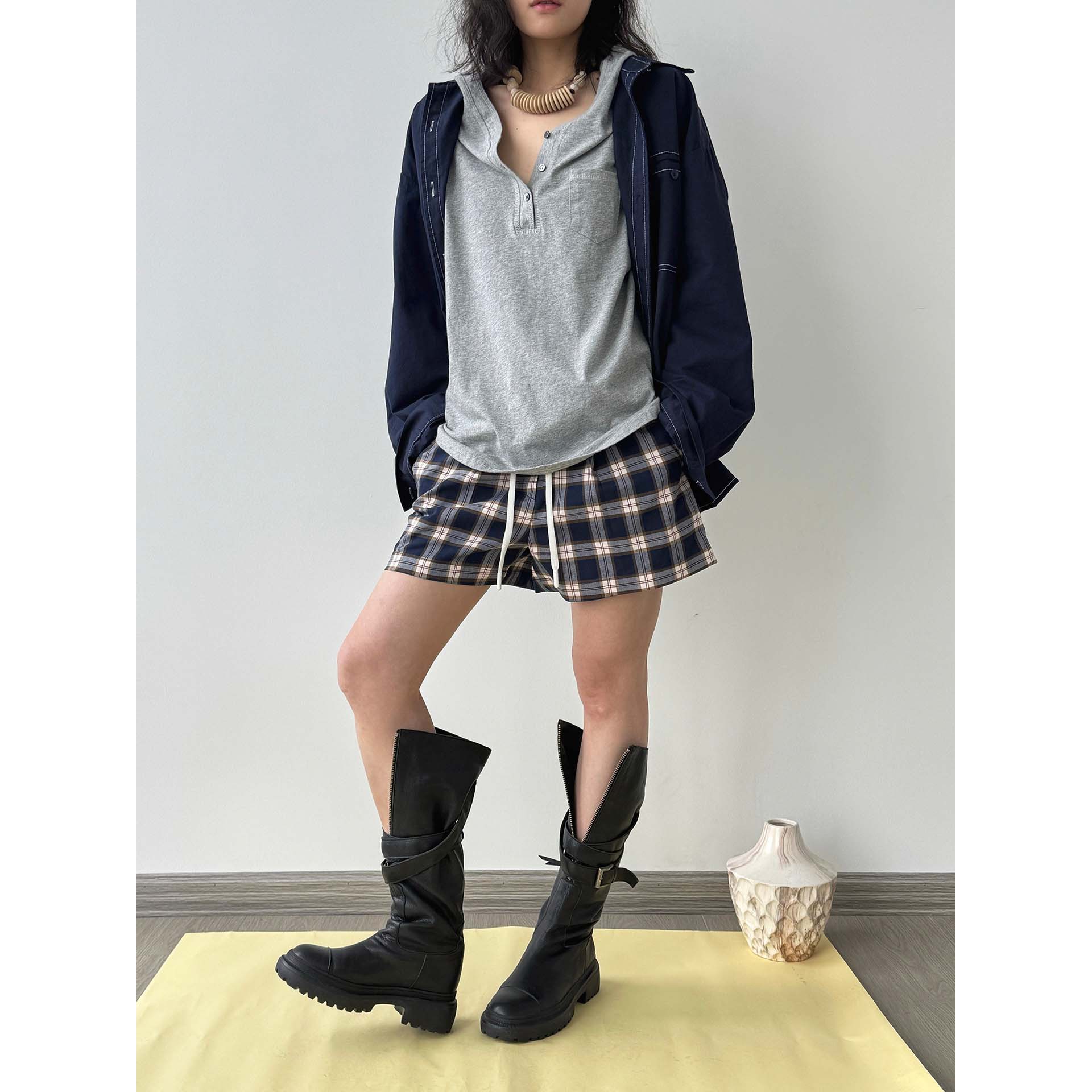 Spring and Summer new hooded Henry collar small pocket T-shirt, loose long-sleeved, laid-back top for women Specification image