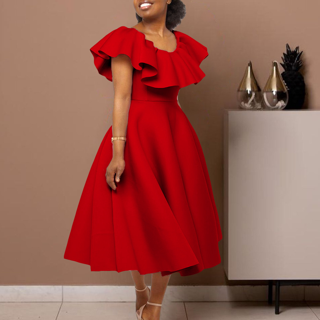 D367 European and American women's clothing independent Station Summer fashionable and elegant ruffled skirt large hem banquet dress Cross-border dress details Picture