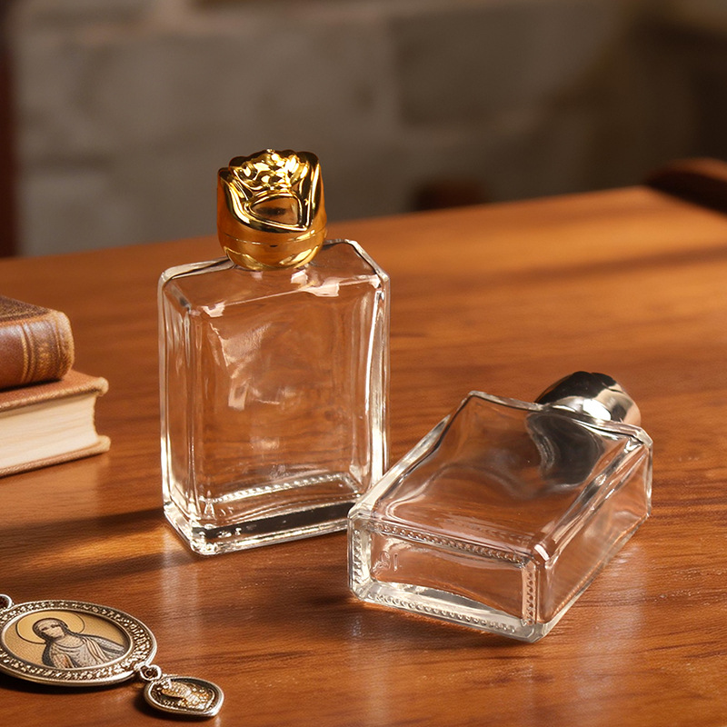 拓邦龙川跨境现货宗教玻璃圣水瓶可用来盛放液体香水摆件透明方形空瓶子