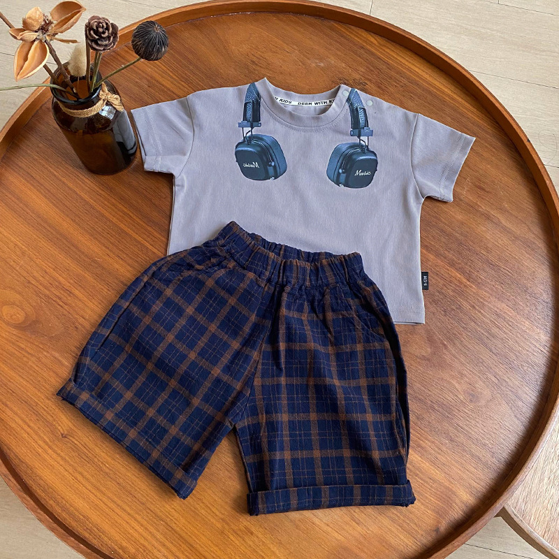 Summer children's T-shirt, new baby print headphones, round-neck thin short-sleeved top, Korean-style baby clothes trend Specification image