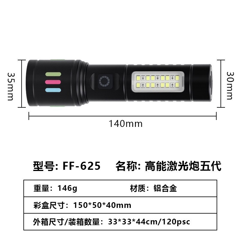 High-intensity flashlight, fast typ-c charging, outdoor clear laser flashlight with cob warning side work light details Picture