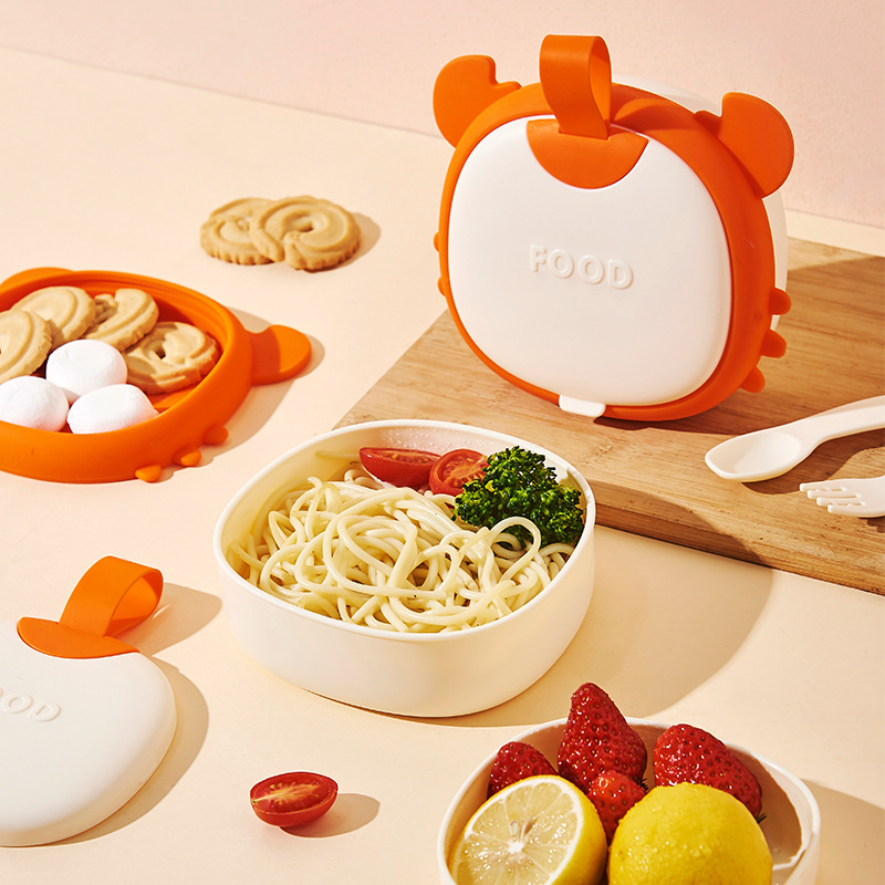 Baby food bowls, training spoons, special self-feeding tableware for babies, anti-drop and anti-scald, children's eating plates, silicone Specification drawing