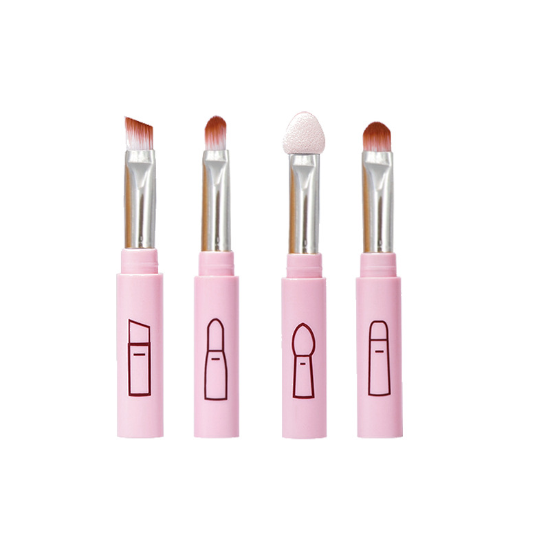 4-in-1 eye brush, portable makeup brush, eyeshadow, lipstick brush, eyebrow brush, multi-functional mini beauty tool with lid details Picture