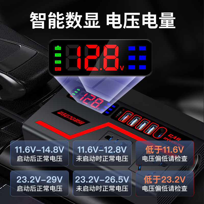 Car inverter 12v to 110V, 24V to 220V, car and truck cigarette lighter converter, car charging power strip details Picture