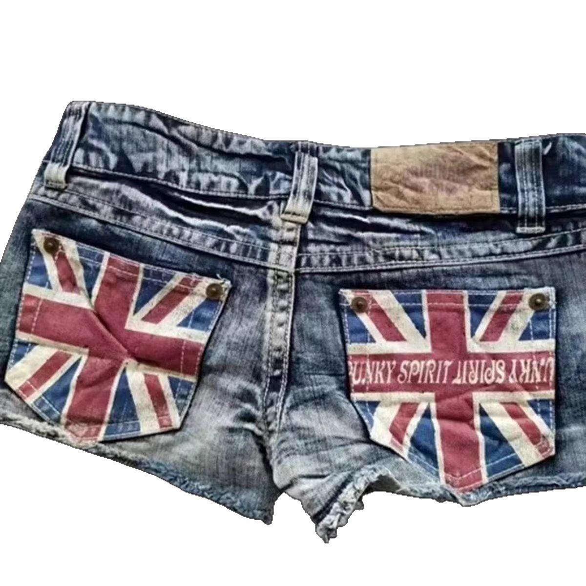 Cross-border Amazon, AliExpress, Instagram, European and American street flag print contrasting color low-waisted, sexy and slimming denim shorts