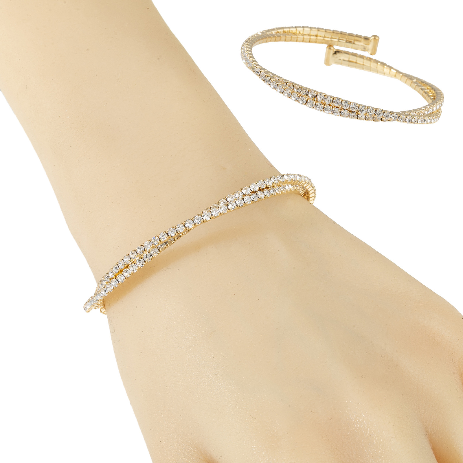 Factory wholesale claw chain bracelet, 2-row crossed twisted knot steel wire elastic water diamond open bracelet, simple and versatile jewelry for women details Picture