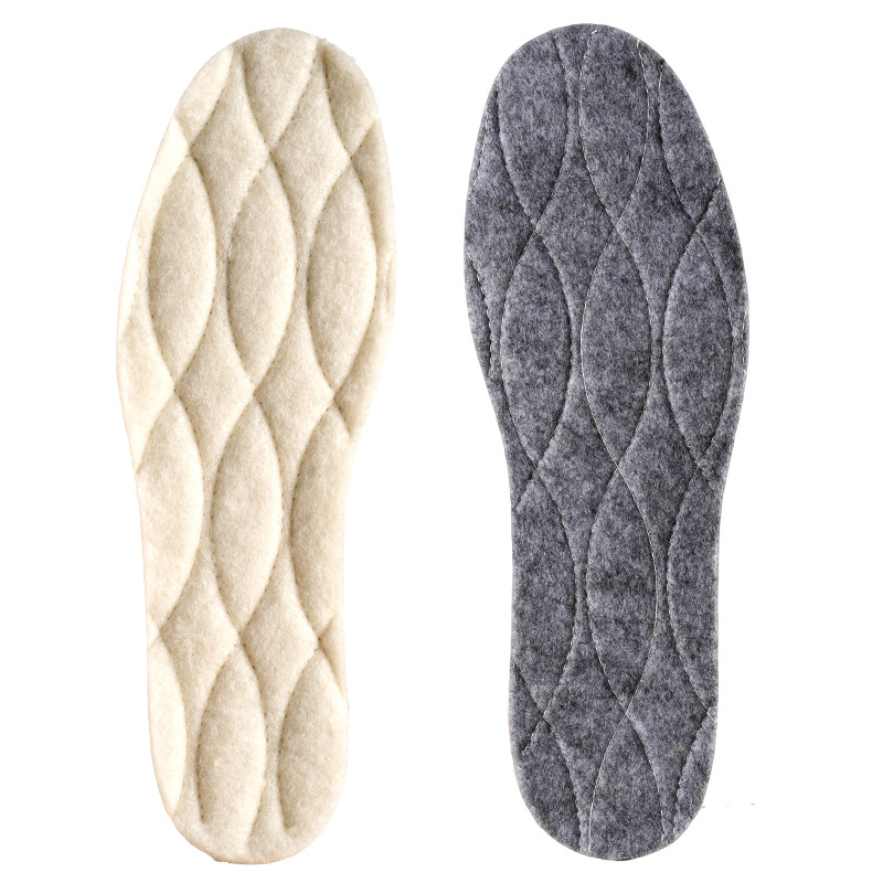 冬季压缩羊毛保暖鞋垫舒适软木软底加绒加厚吸汗透气抗菌防臭批发白底实物图