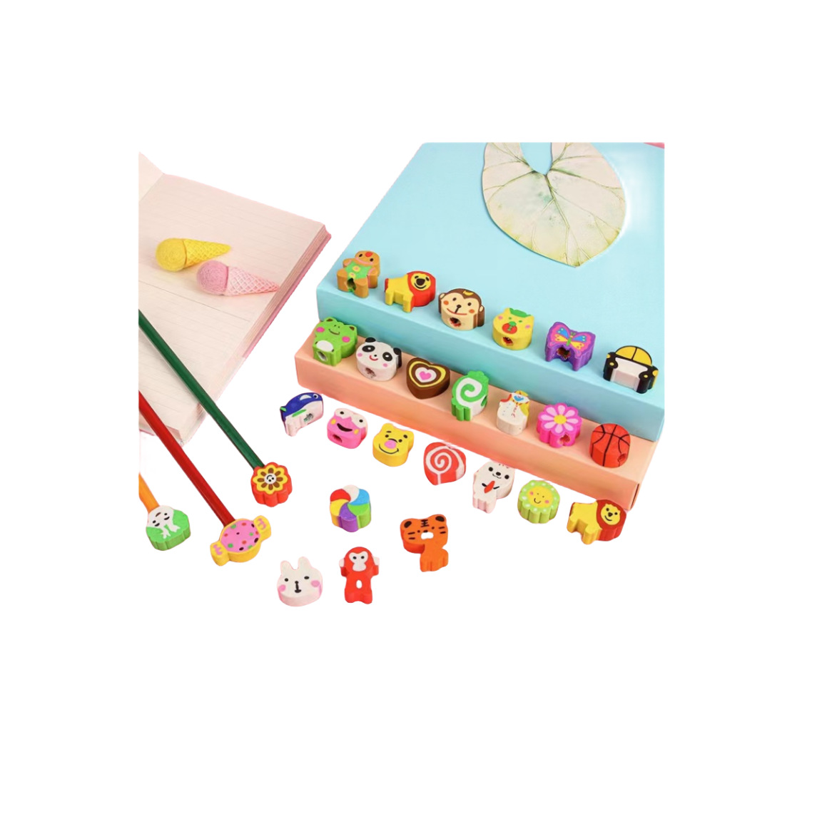 Customized multi-color extruded styles are so cute. Colorful eraser pencils with animal cartoon shapes on them Item Picture