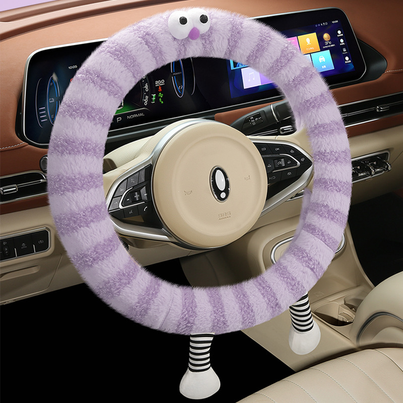 冬季毛绒2024新款小怪兽防滑保暖卡通可爱女汽车方向盘把套大眼萌细节图