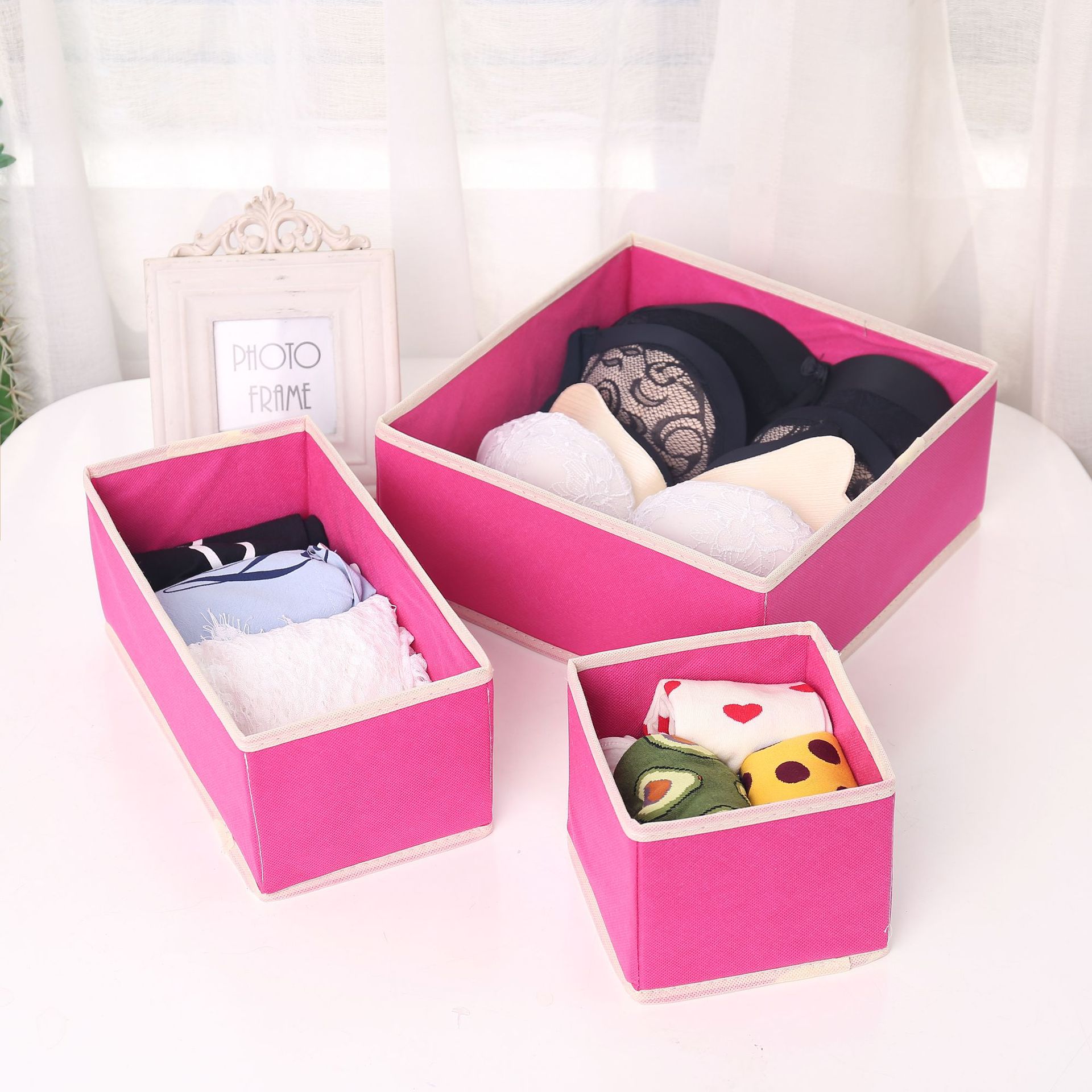 Uncovered Underwear Grid Fabric Desktop Bra, Underwear, Socks Storage Box Drawer Type Organization And Storage Box Six-Piece Set Specification drawing