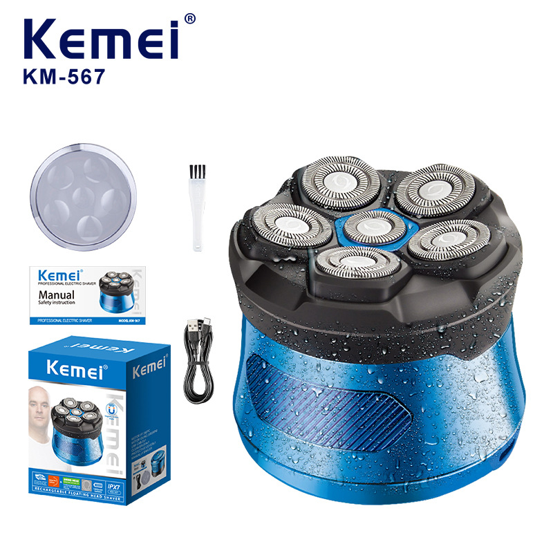 Kemei kemei electric razor KM-567 cuerpo entero lavado rascador recargable flotante 6 cuchillas cabeza skinhead artefact