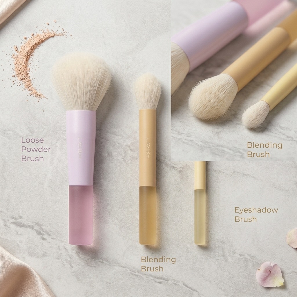 A set of 3 mini makeup brushes: eyeshadow brush, powder brush, blend brush, refresh hand soft brush, convenient beauty tools details Picture