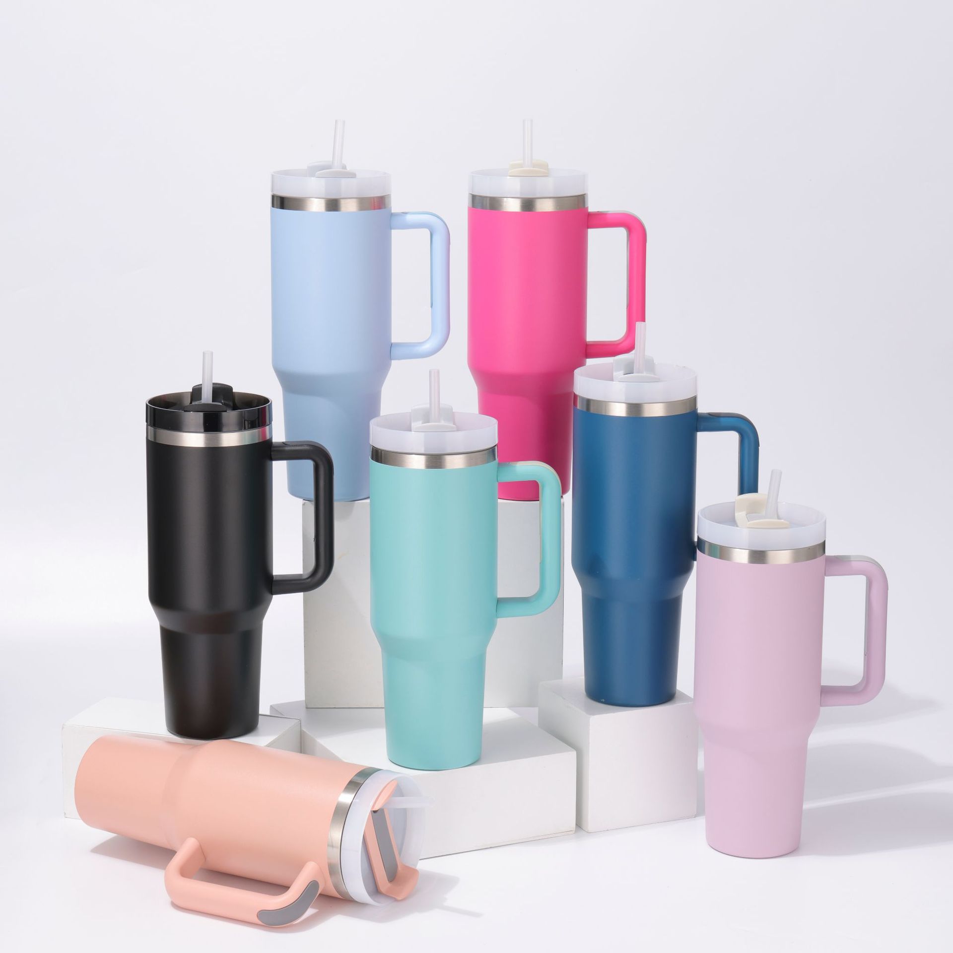 32oz大容量冰霸杯纯色户外车载带吸管汽车杯304不锈钢手柄保温杯