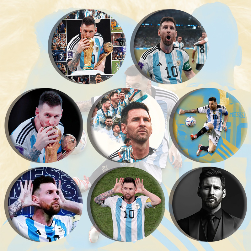 梅西徽章明星周边镭射吧唧书包装饰挂件胸章挂饰跨境批发