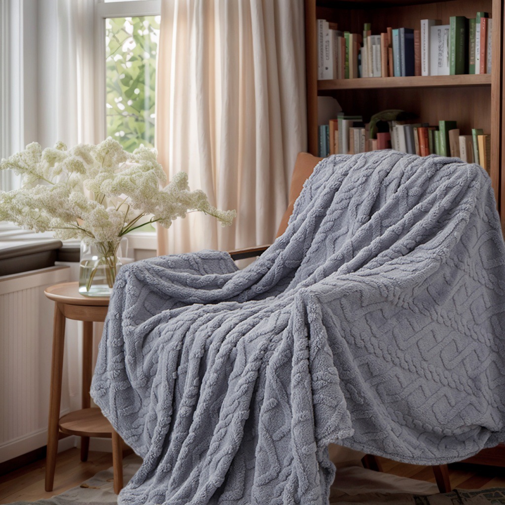 纯色亲肤毛毯塔芙绒毛毯双面提花绒毯沙发毯菱形格午睡毯珊瑚绒毯