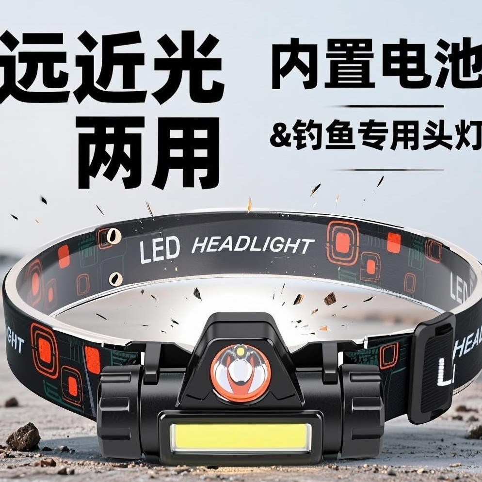 led强光头灯迷你充电小防水散光cob头灯户外夜钓鱼灯多功能头灯