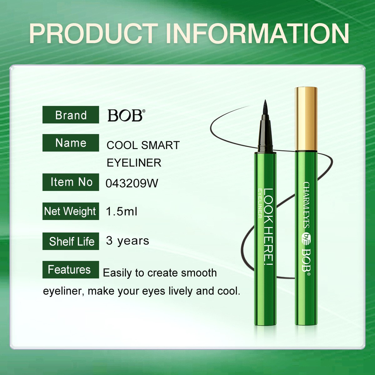 Cross-border exclusive bob eyeliner liquid pen, quick-drying, waterproof, long-lasting, non-smudging, natural and smooth, extremely fine eyeliner for the eyes Item Picture