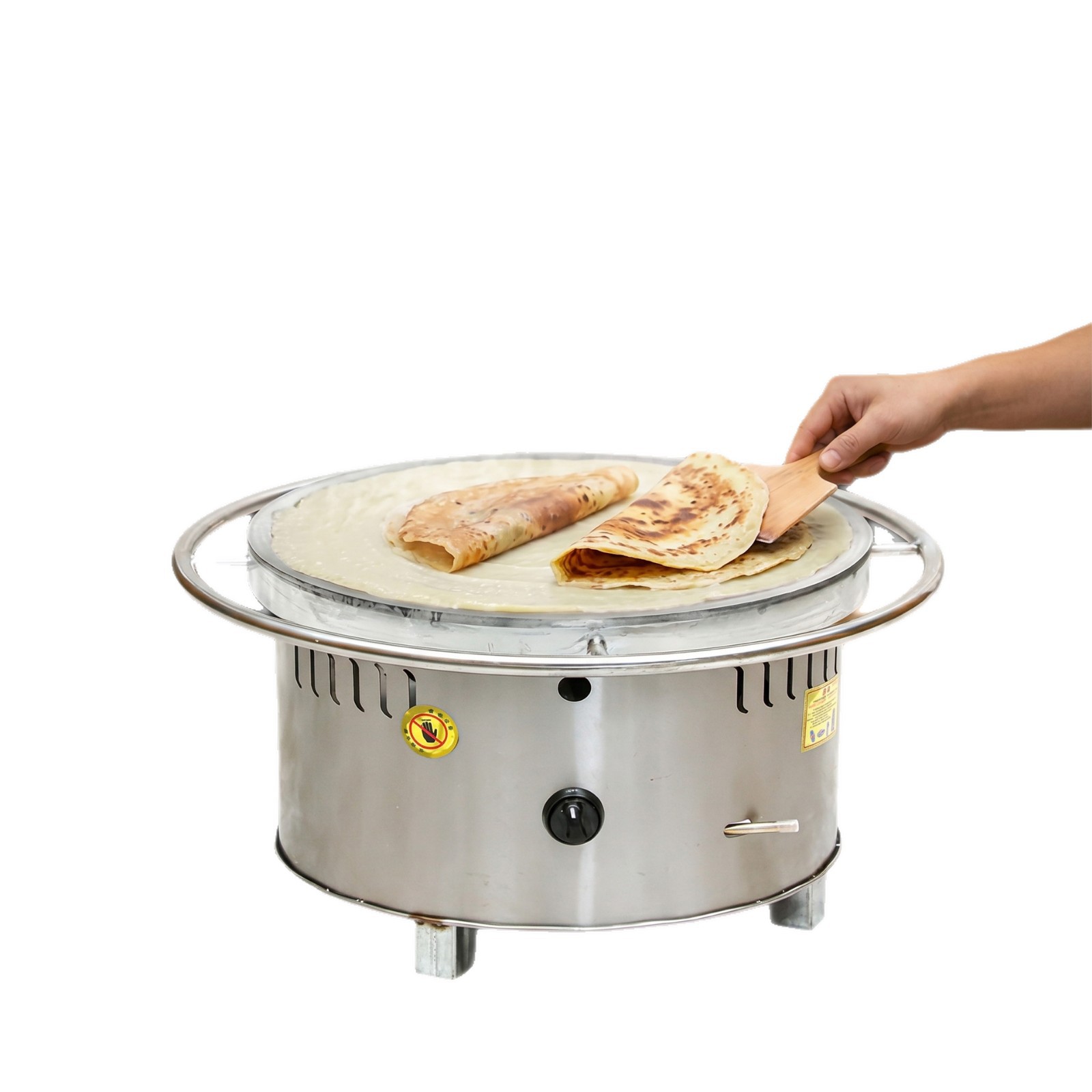 Commercial gas stall pancake machine, manual rotating pancake with fillings and mixed grain cake making equipment 鏊子 stove manufacturer Item Picture