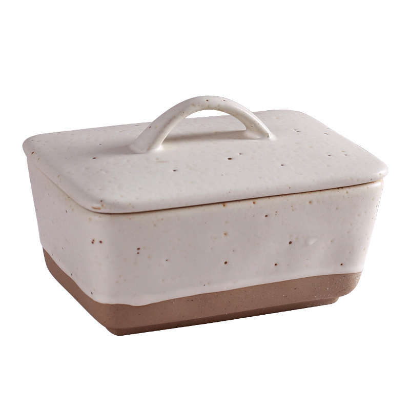 New retro and creative ceramic butter box with lid, square cream box, Western-style butter box in stock Item Picture