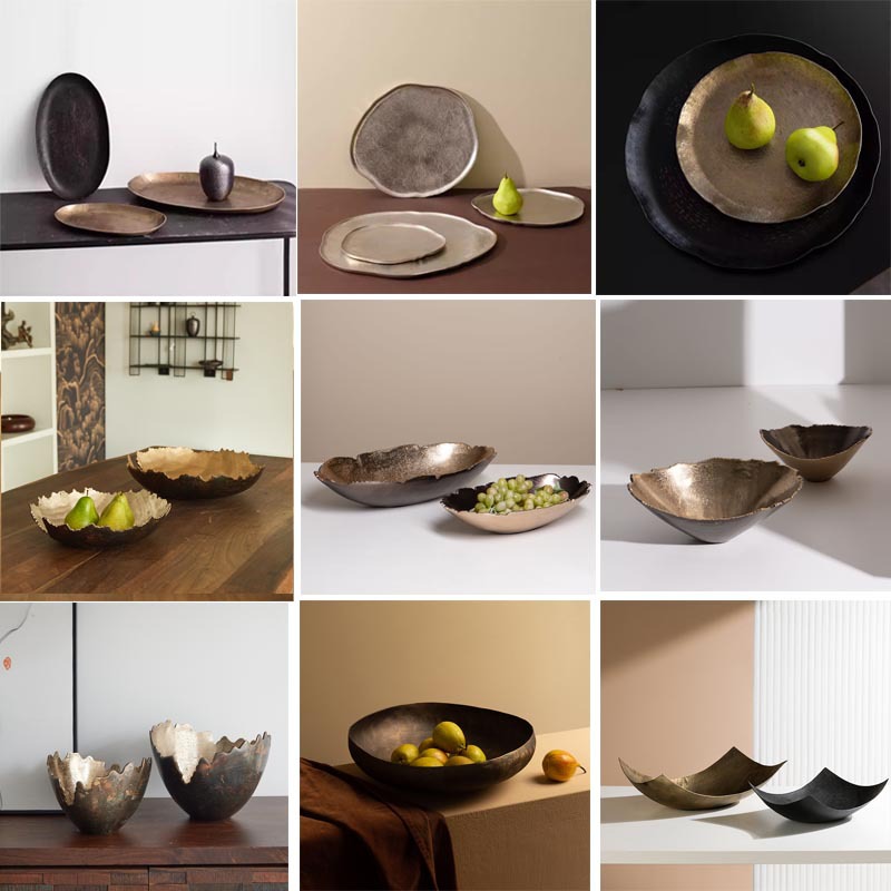 Indian imported aluminum silver irregular shallow-edge fruit plate, snack and nut storage tray, tea tray decoration details Picture