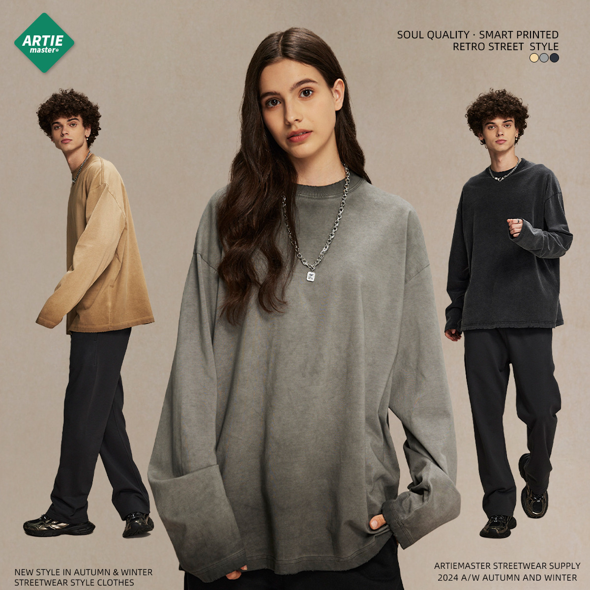 For the autumn of 2026, there is a 275g reverse-color streetwear brand washeable long-sleeved T-shirt for men on Instagram. It's a dirt-dyed, retro long-sleeved T-shirt from the wasteland details Picture