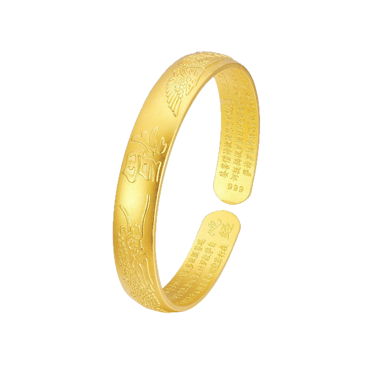 Wholesale Chinese-style copper gold-plated dragon and phoenix "Fu" character bracelets, new Chinese-style "Fu" character heart Sutra "ladies' open-top bracelets Item Picture