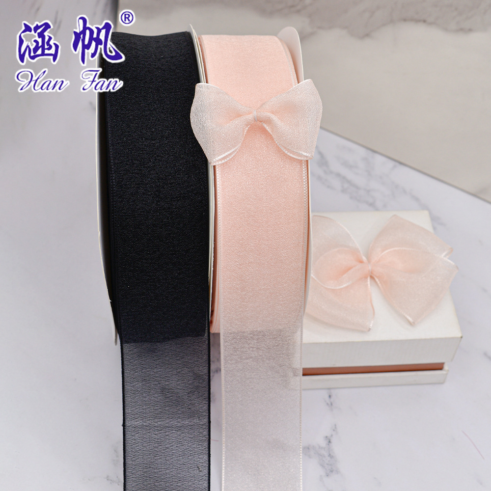 4cm flower net yarn pearl yarn ribbon gift box packaging, Ougen yarn ribbon semi-transparent ribbon manufacturer wholesale with free shipping Specification image