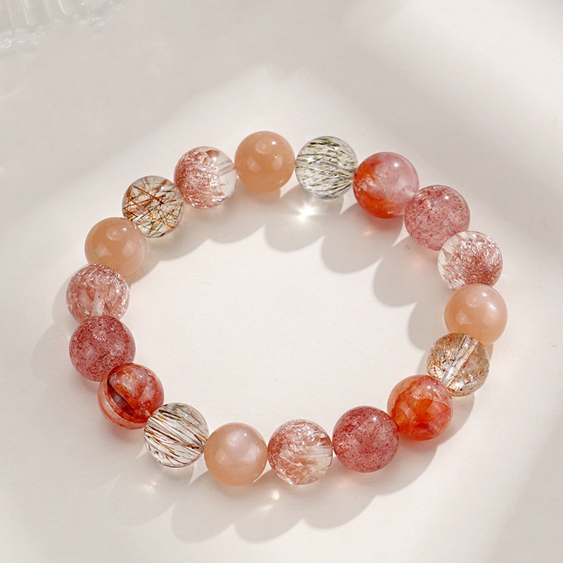 Strawberry Fireworks multi-treasure beaded bracelet for women, a niche high-end sensory color hair crystal red gel flower fireworks Super Seven crystal bracelet Specification image