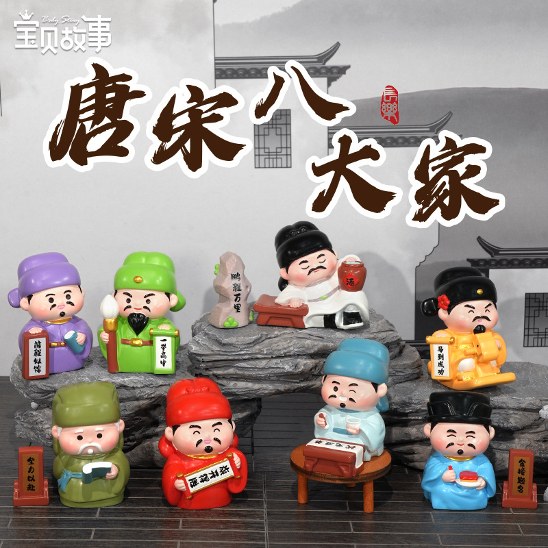 创意新品唐宋八大家盲盒学生惊喜小盲盒树脂摆件卡通公仔工厂批发