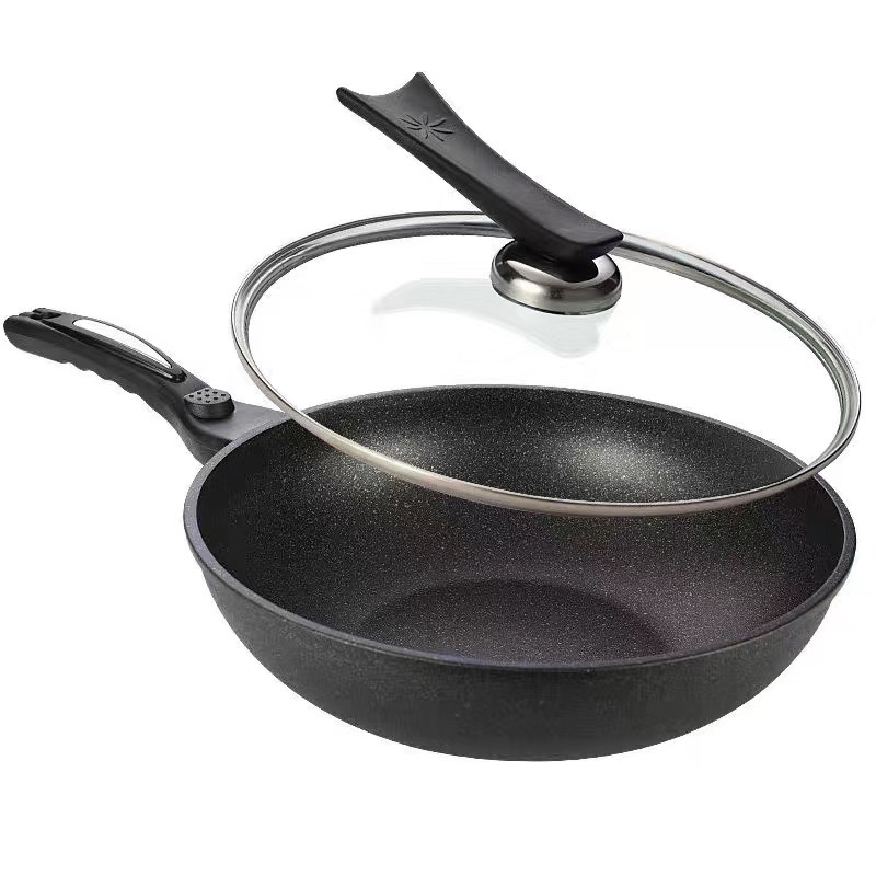 生铁锅/炒锅炒菜锅/锅具/钛合金炒锅/厨具珐琅锅白底实物图