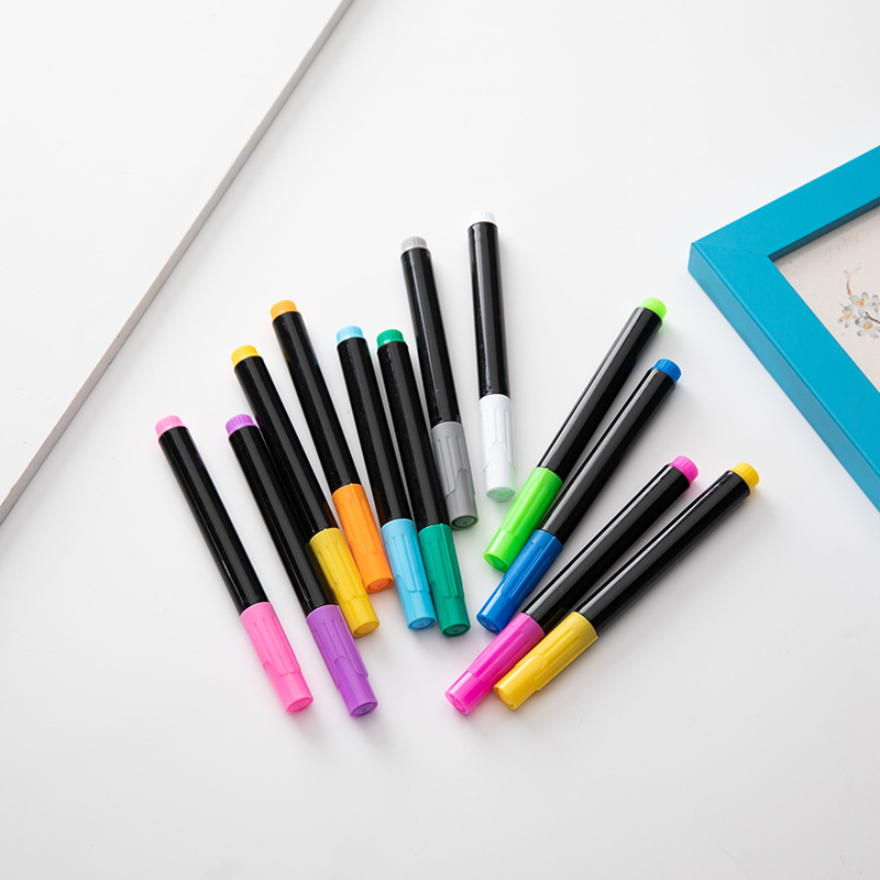 Dust-free water-soluble chalk liquid lamp board pen, LED fluorescent board, large white 12-color erasable blackboard pen details Picture