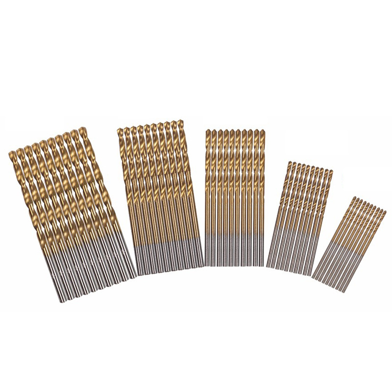 Factory direct sales of 50 sets of titanium-coated twist drill bits for wood and plastic drilling tools, straight handle woodworking twist drills Item Picture