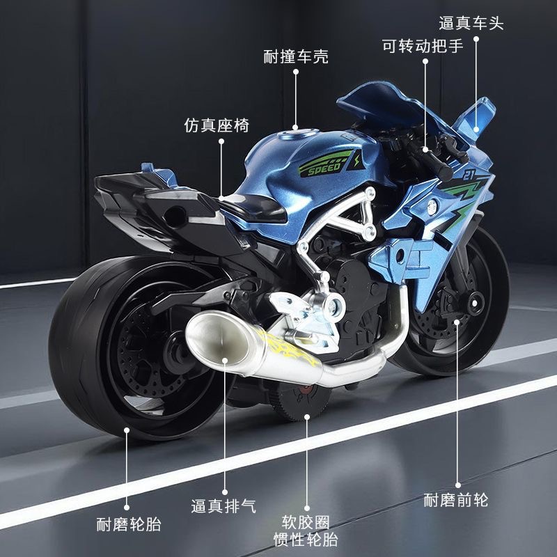 Cross-border children's inertial motorcycle toys, boy simulation motorcycle racing model ornaments, kindergarten gifts wholesale details Picture