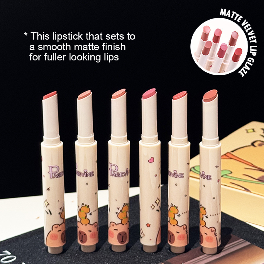 Cross-border Capibara Press Lipstick 6 pieces, new PAGEVINE Makeup Set, European and American long-lasting waterproof lipstick Specification image