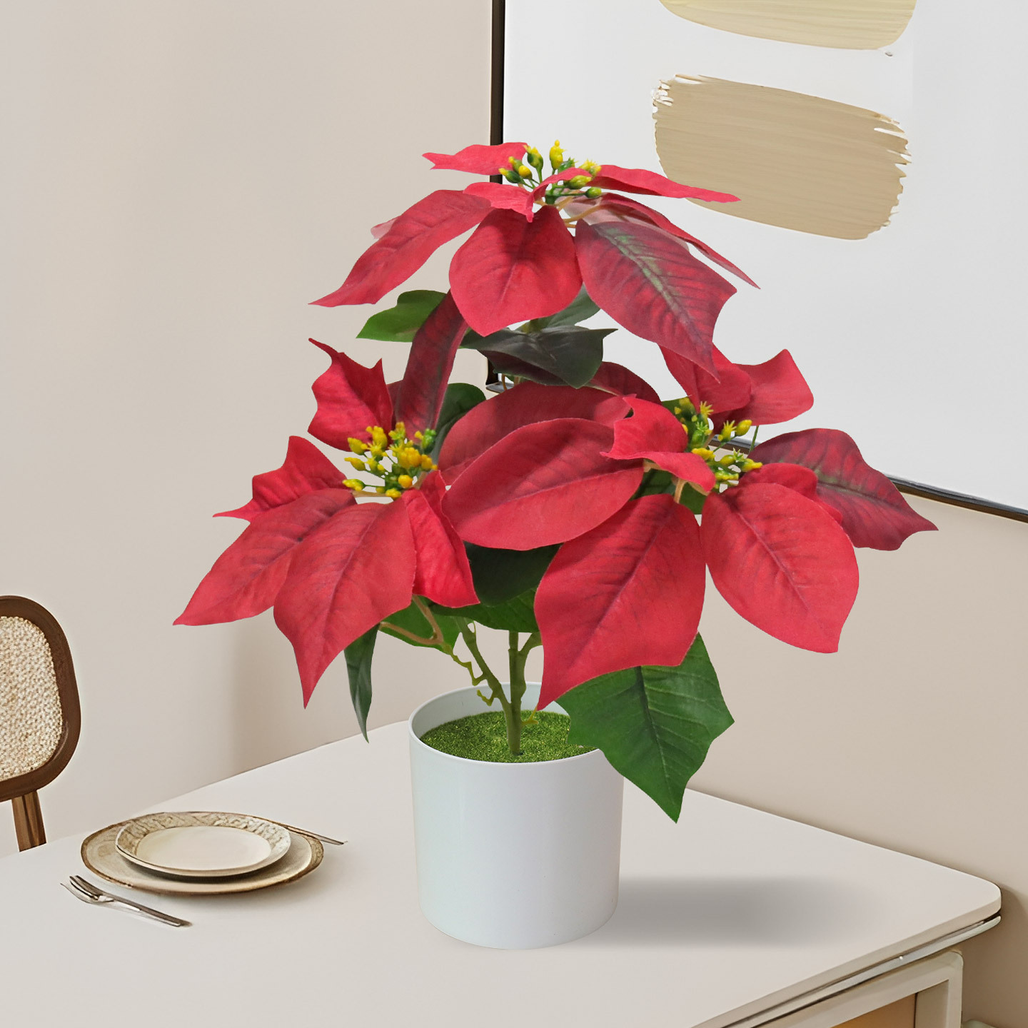 Cross-border new faux Christmas flower potted plants, golden desktop ornaments, home decoration 3D printed poinsettias faux flowers
