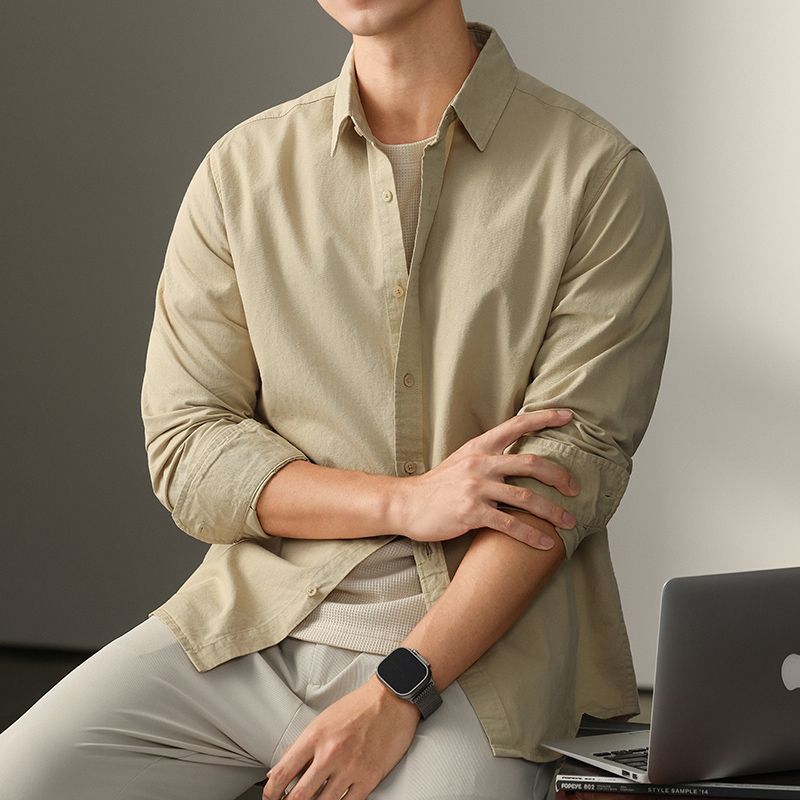 衬衫纯棉磨毛/男士格子衬衣/职业装/男服装/校服产品图