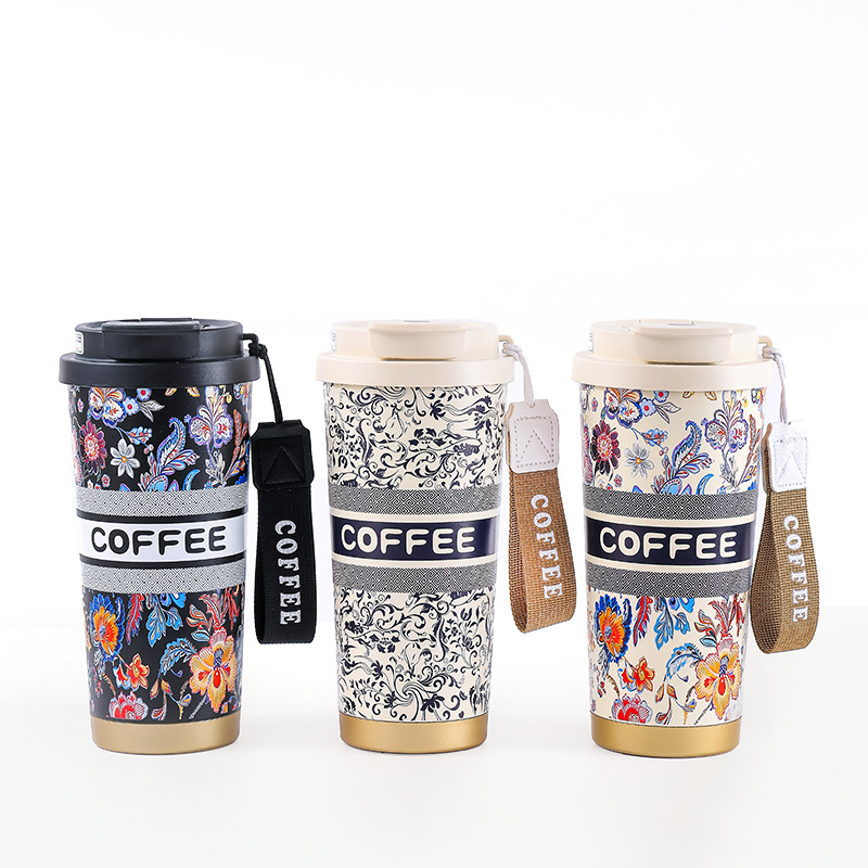 The large-capacity coffee cup with a drawstring and straw, a 316 stainless steel insulated cup with a Chinese trend style, is the same as that of Bawang Chaji Item Picture