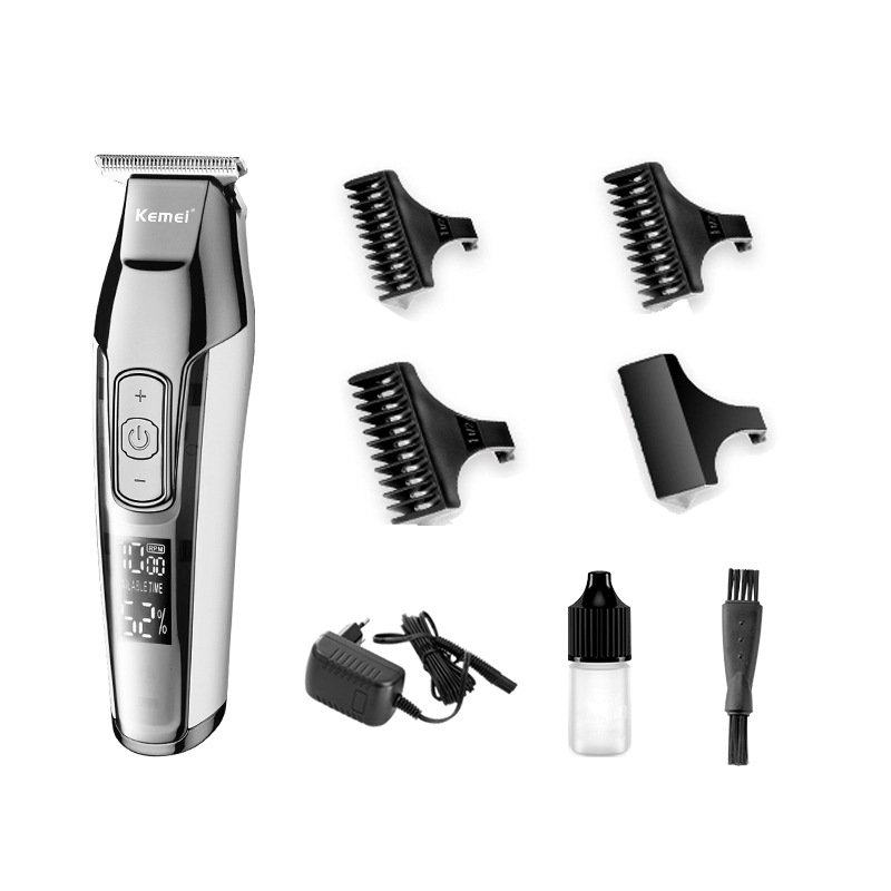 Kemei KM-5027 wide voltage, silent noise reduction, LED battery level digital display, dual charging port engraved electric clipper Application Scenario