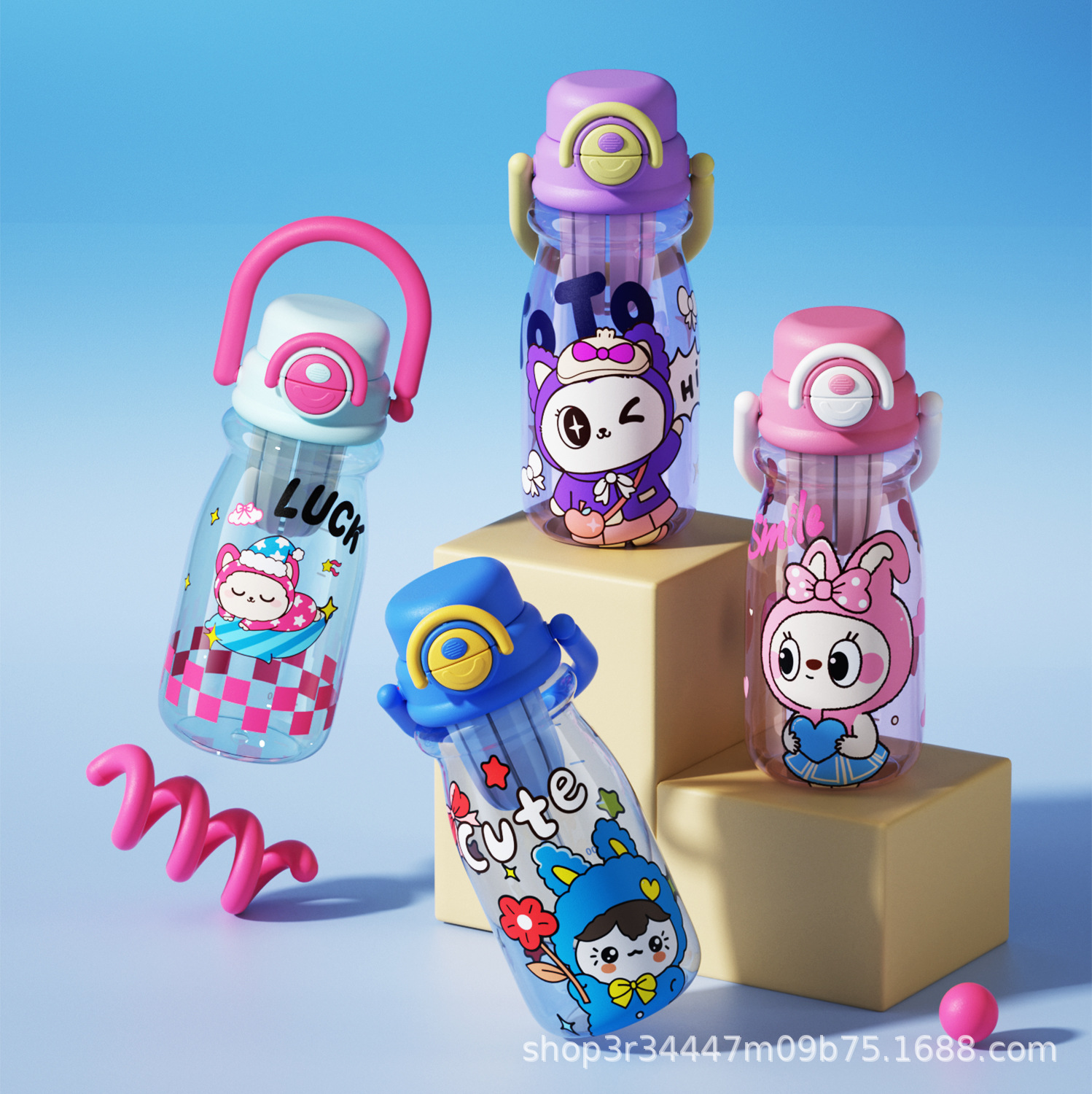 Children's straw water cup, high appearance level cup for girls, special water bottle for primary school students to go to school, cute plastic cup for kindergartens details Picture